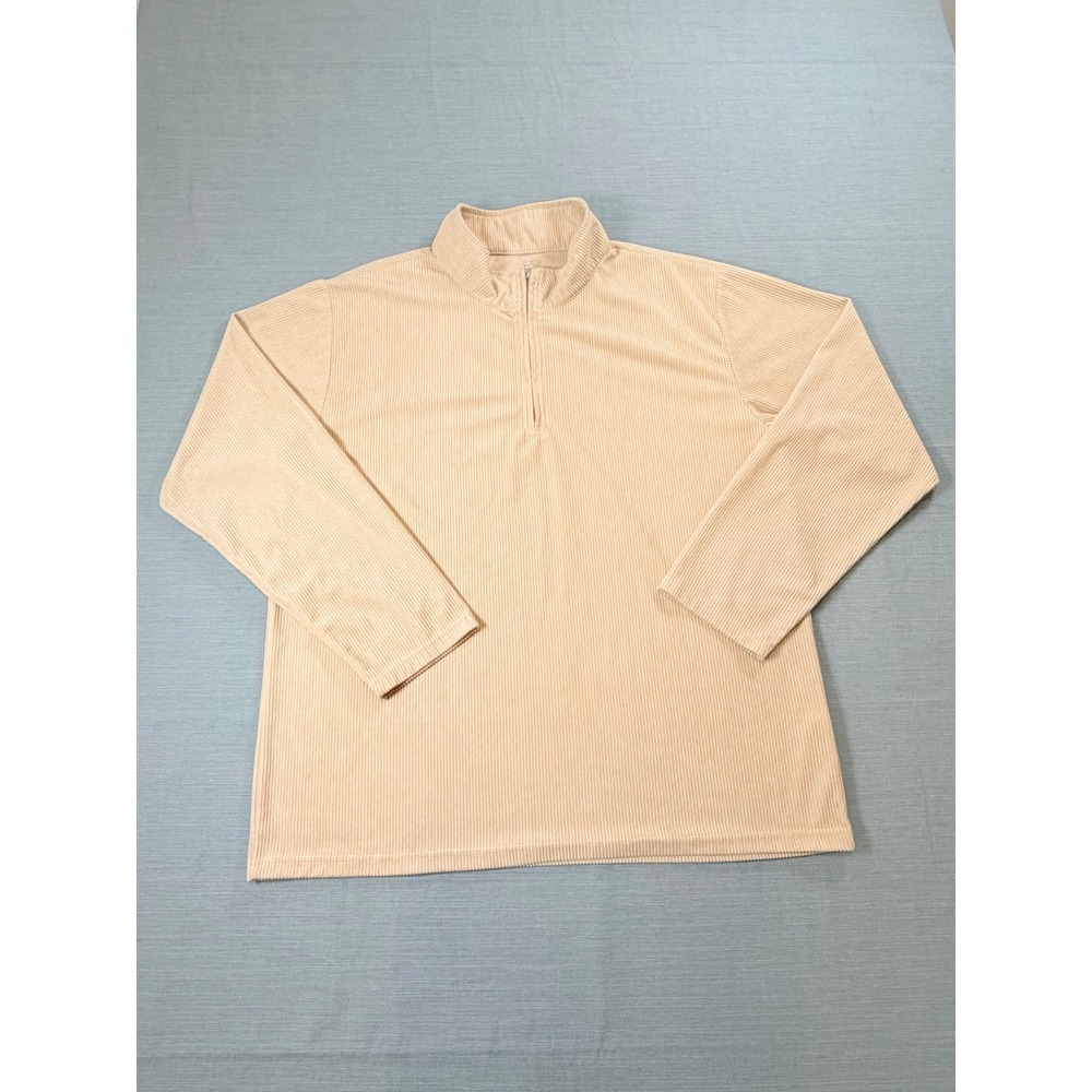 Unbranded Tan Ribbed Corduroy Quarter Zip Pullover Mock Neck Sweater Mens XL